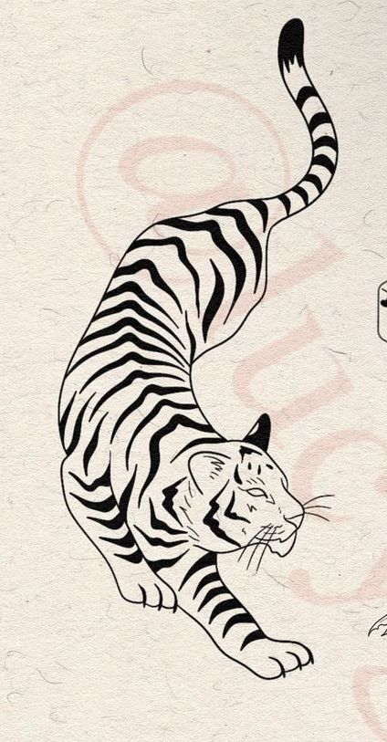 a drawing of a tiger and a bird