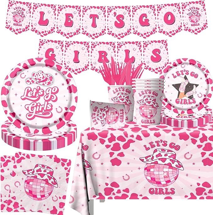 pink party supplies including plates, napkins and cups with hearts on them for girls