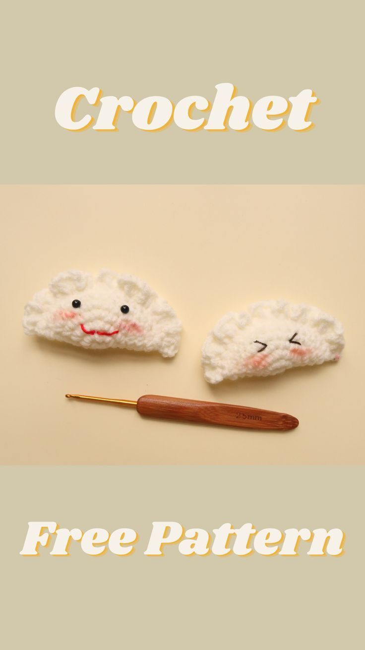 two crocheted clouds with faces and eyes, one is holding a knitting needle