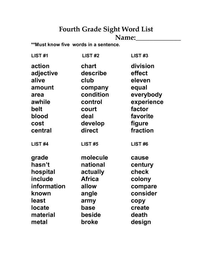 the fourth grade sight word list is filled with words that are in english and spanish