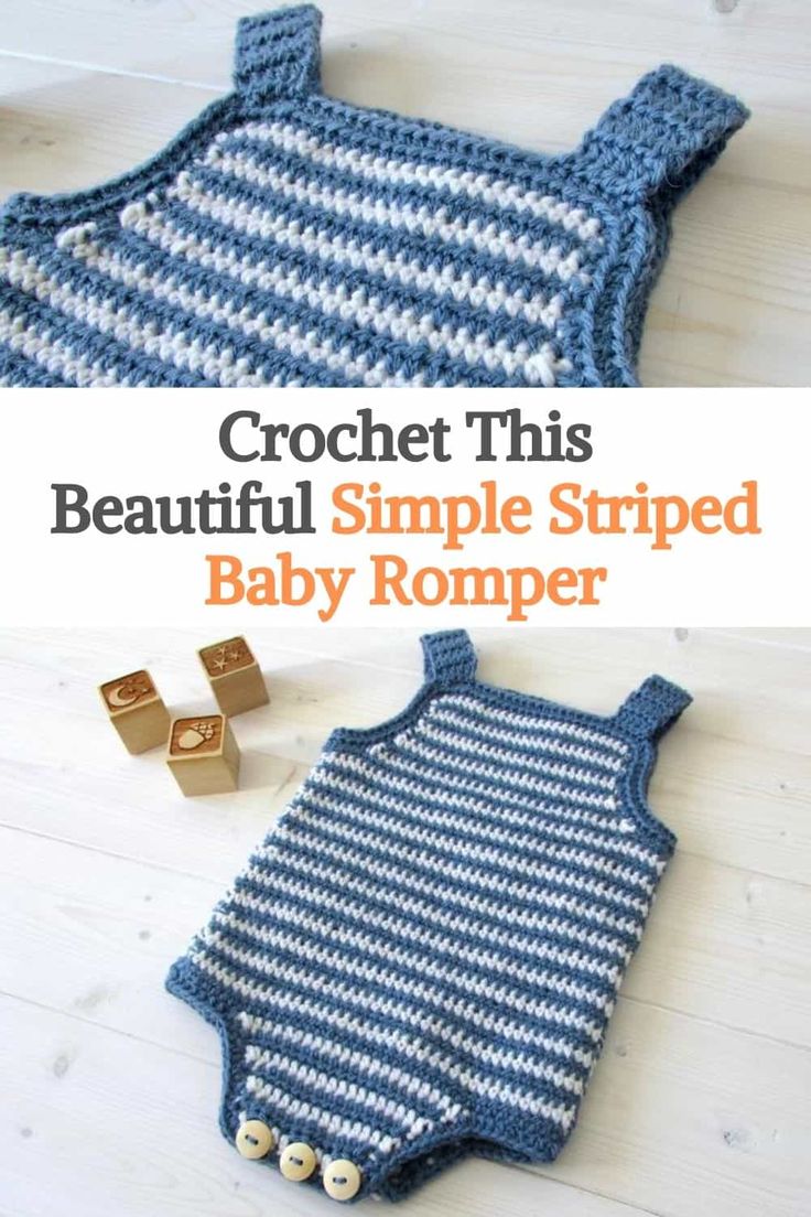 a crochet baby romper is laying on the floor next to it's box