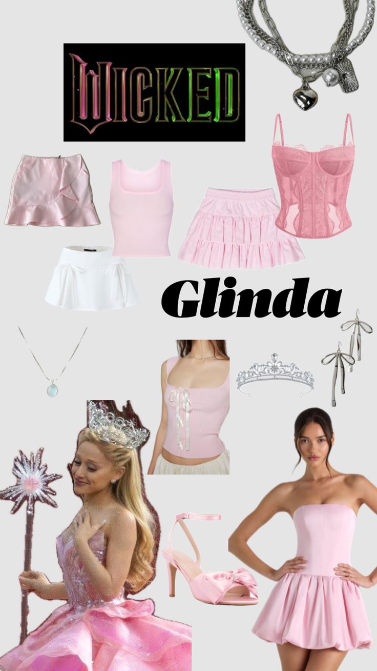 a woman in pink dress and tiara standing next to other items