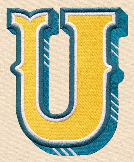 the letter u is shown in blue and yellow