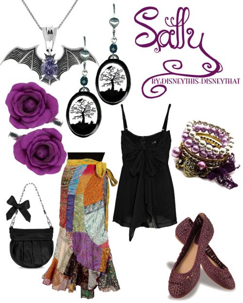 the costume is purple and black with accessories including shoes, necklaces, bracelets and earrings