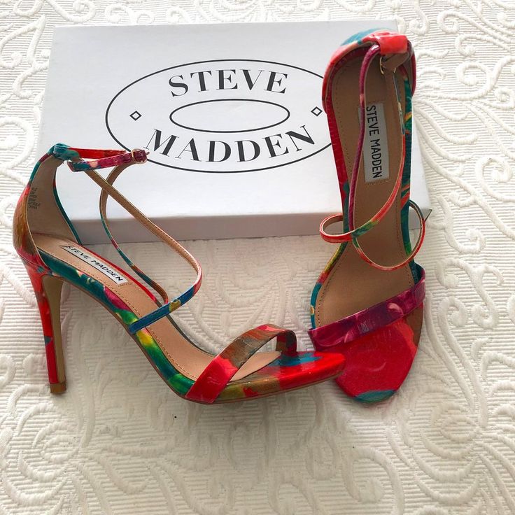 These Are Everything! New In Box In Perfect Condition. Siper Colorful And Fun! Gorgeous But My Feet Have Grown. :( Multicolor Fitted Open Toe Heels, Multicolor Heels With Removable Insole For Parties, Multicolor Round Toe Sandals, Fitted Multicolor Sandals With Round Toe, Fitted Multicolor Round Toe Sandals, High Heels Stilettos, Heel Sandals, Steve Madden Shoes, High Heel Sandals