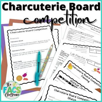 the charlotte board competition is shown with four different papers and a blue pen on top