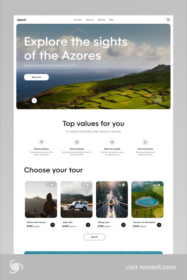 the website design for travel company azores, which is designed to look like it has