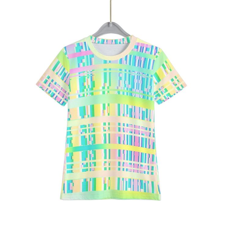 "With a soft feel and reduced pilling for no loose threads, this will be a comfy and stylish glitchcore tee for your child. Don't forget to check out the rest of the glitchcore products up for sale by clicking the shop link at the bottom of this description and searching for \"glitchcore\" in the search items bar for this shop. ● Fabric: Jersey (95% polyester and 5% spandex) ● Regular fit ● Crew neck, short sleeve ● Fabric weight: 180gsm ● Thread Color: black or white ● Average Lead Time: 2-4bus Grunge Multicolor T-shirt For Streetwear, Spring Multicolor Graphic T-shirt, Multicolor Letter Print Grunge T-shirt, Multicolor Grunge T-shirt With Letter Print, Grunge Printed T-shirt For Spring, Rave Style Short Sleeve T-shirt With Letter Print, Tie Dye Graffiti Print Crew Neck Top, Tie Dye Crew Neck Top With Graffiti Print, Multicolor Grunge T-shirt For Streetwear