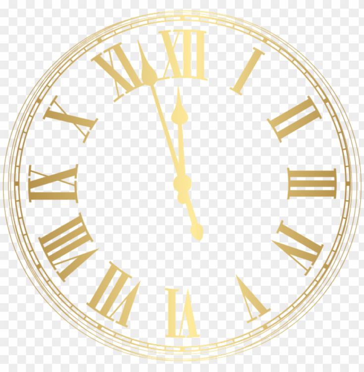 a golden clock with roman numerals on transparent background