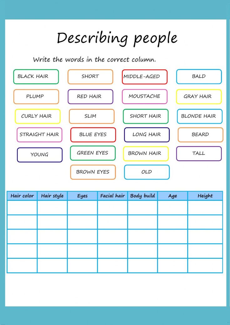 a printable worksheet for describing people