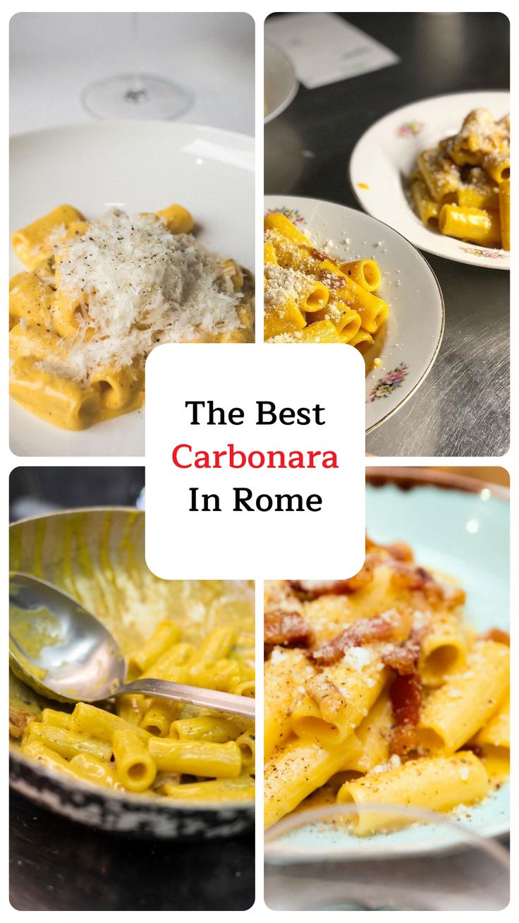 the best carbonara in rome, italy collage with text overlay that reads'the best carbonara in rome '