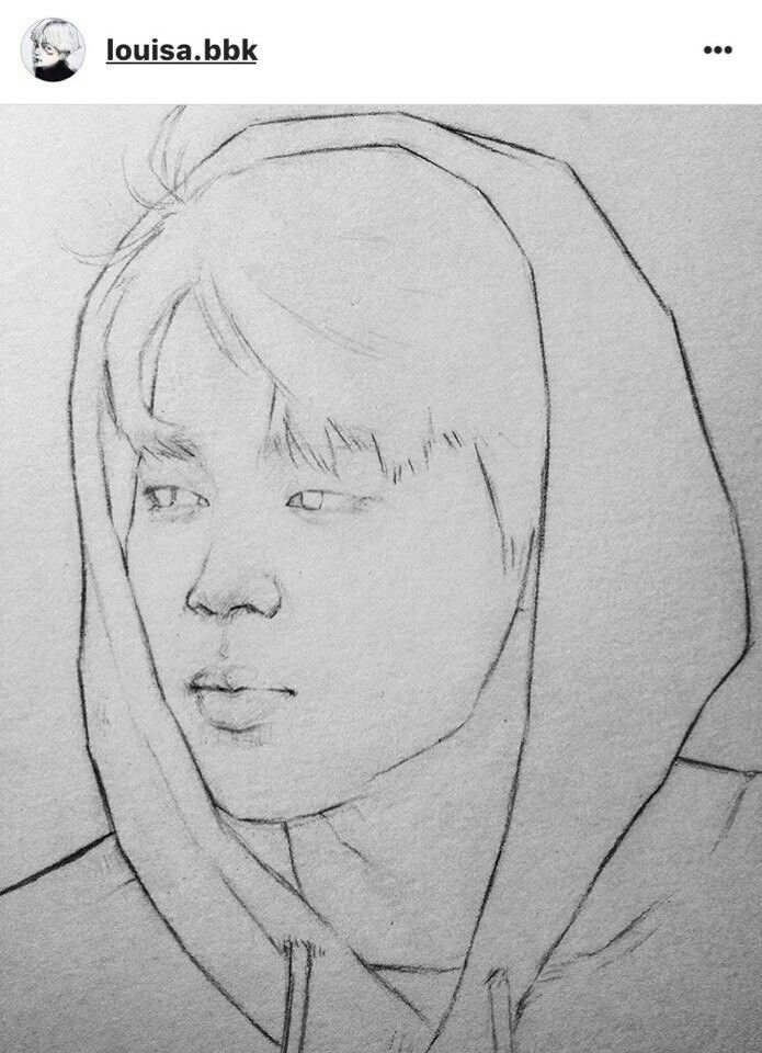 a pencil drawing of a person with a hoodie over their head, looking to the side