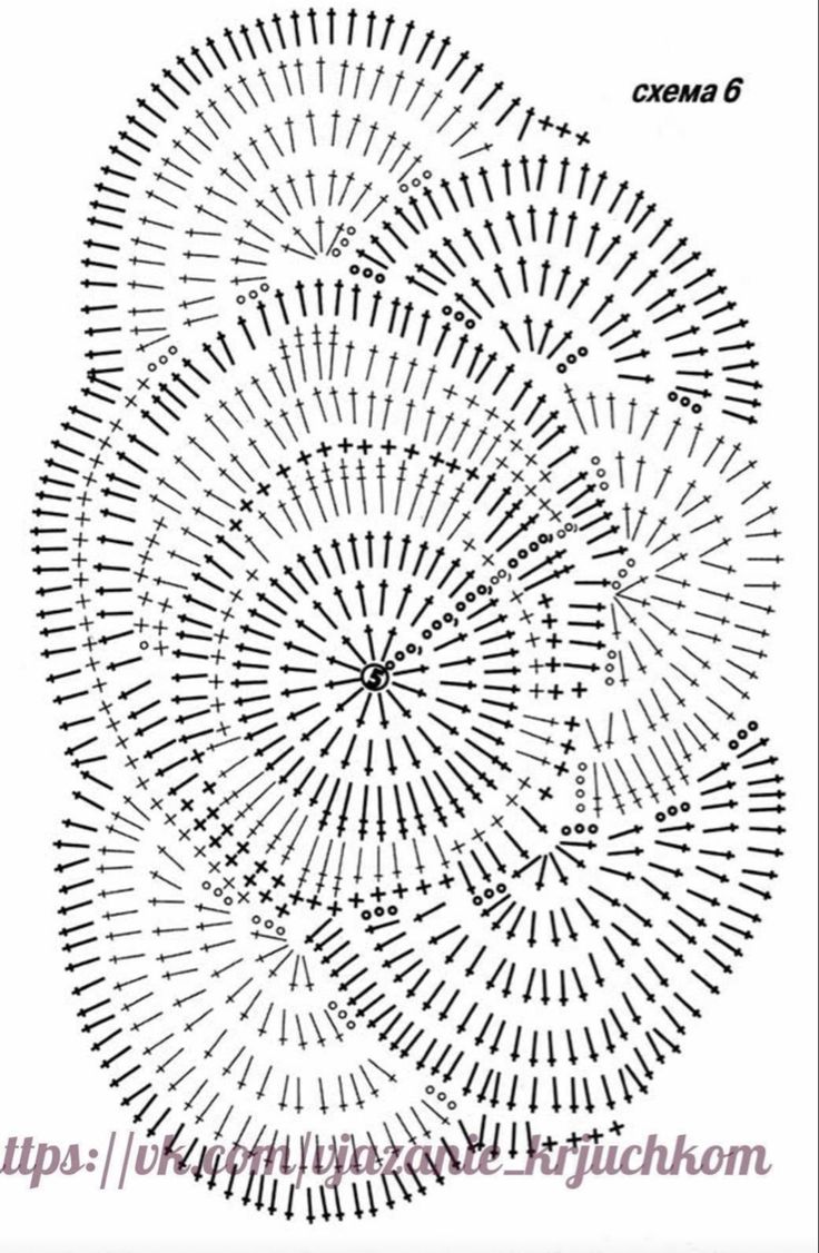 the circular crochet pattern is shown in black and white, as well as an image