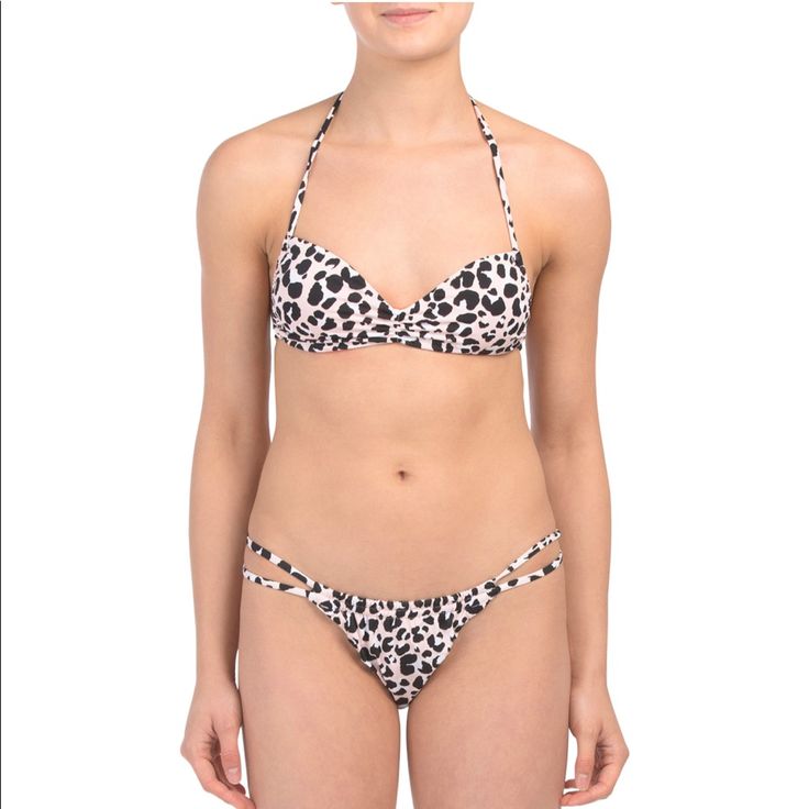 Nwt Bcbgeneration Revenge Animal Print Bikini Set Top: Features A Halter Neck Top With Removable Cups For Comfort And Fit. Stretch Fabric That Ties At Back. Bottoms: Dual String Sides Lace Through Waistband. Cheeky Rear Coverage. Brand New With Tags!! Fitted Underwire Halter Top With Tie Back, Fitted Halter Top With Tie Back And Underwire, Strappy Stretch Swimwear With Padded Cups, Beachwear Halter Top With Tie Back And Underwire, Adjustable Bandeau Swimwear With Padded Cups, Underwire Halter Top For Beach, Strappy Fitted Swimwear With Padded Cups, Fitted Strappy Halter Top For Sunbathing, Fitted Strappy Swimwear With Padded Cups