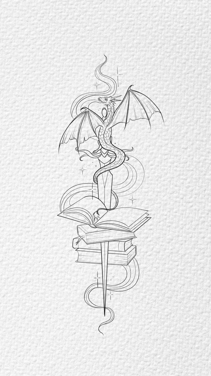 a drawing of an umbrella and some books