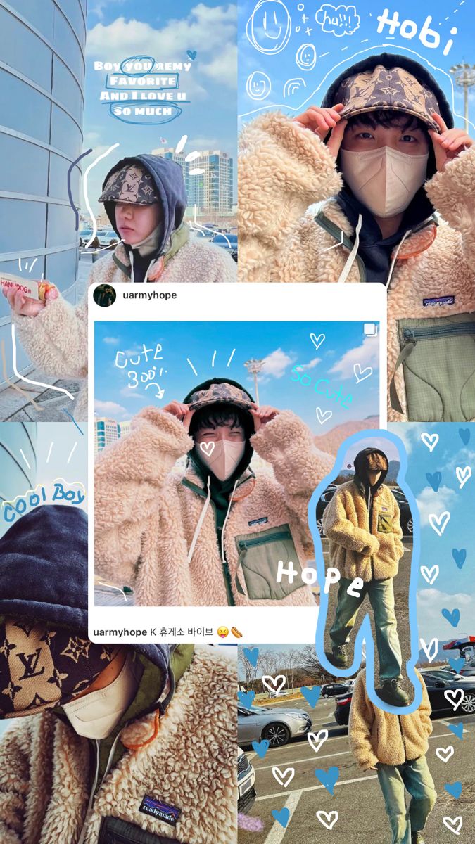 the collage shows two people in jackets and hoods