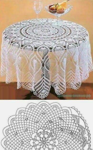 the table cloth is made from crocheted doily