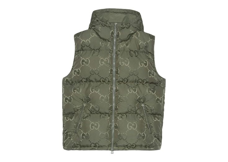 Green Gucci, Comfort Box, Canvas Vest, Puffer Gilet, Canvas Jacket, Gg Logo, Wear Green, Outerwear Vest, Hot Sneakers