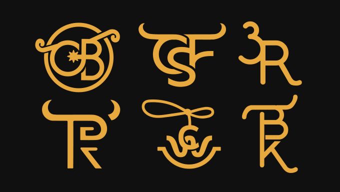 four different types of letters in gold and black