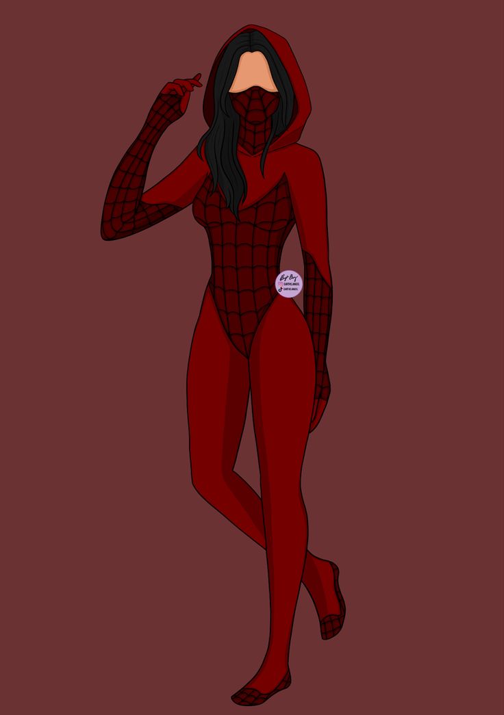 a woman in a red spider suit