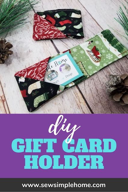 the diy gift card holder is made from fabric and has pine cones on it