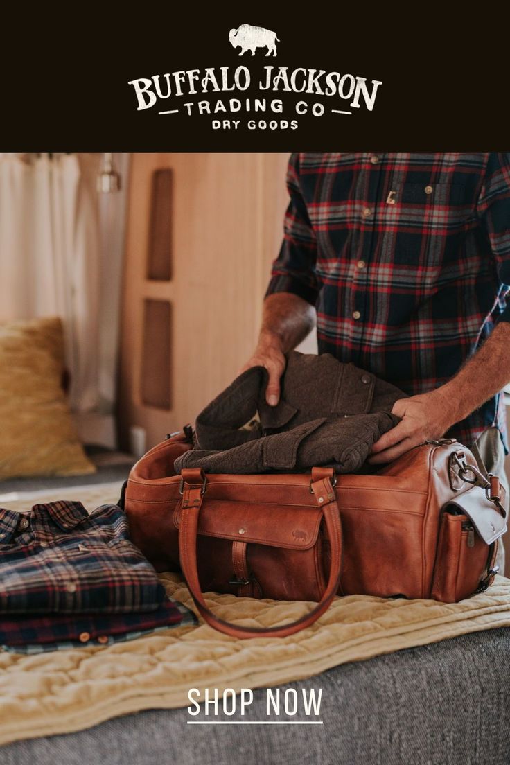 Amazing collection of rugged men's leather and waxed canvas luggage by Buffalo Jackson Trading Co. Just right for a weekend adventure, whether for business or pleasure. Impressive quality and attention to detail. Great gift for him! travel bags | duffle bags | weekender bags Buffalo Jackson, Leather Padfolio, Waxed Canvas Bag, Canvas Travel Bag, Weekender Bags, Rugged Leather, Travel Duffle Bag, Personal Aesthetic, Leather Duffle Bag