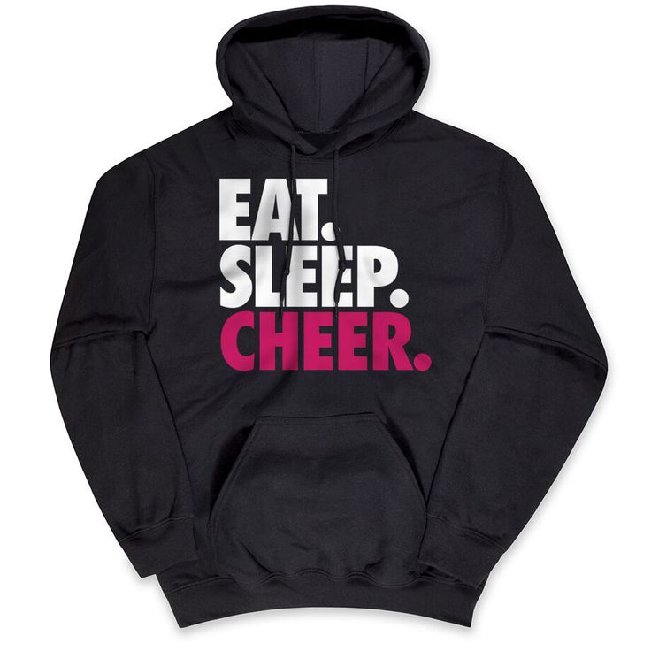 Proud cheerleaders will love this bold "Eat. Sleep. Cheer" hooded sweatshirt that's soft and cozy for the cooler weather and a great team or squad gift. The versatile pullover hoodie looks great with almost anything, is available in a variety of colors, and has a convenient front pouch pocket that's perfect for carrying essentials or warming the hands. Made from a moisture-wicking blend of cotton and polyester, cheerleaders will stay warm and dry at games, meets, or anywhere they're headed. This Cheerleading Hoodies, Cheer Black, Soccer Hoodies, American Hoodie, Sweats Outfit, Cheer Gifts, Sweatshirt Outfit, Great Team, Cooler Weather