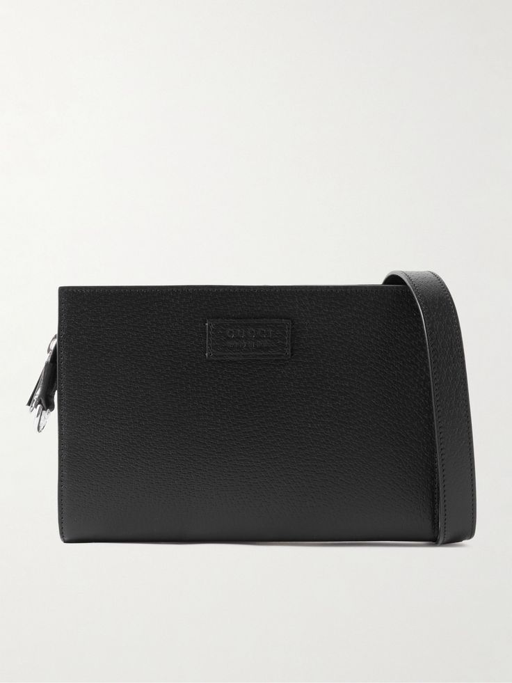 Gucci describes this pouch as 'super mini', ideal for a passport, phone and cardholder. It's made from textured-leather in a streamlined, rectangular shape that looks sharp and polished. Use it without the strap to better organise a larger bag. Designer Leather Rectangular Pouch, Gucci Leather Pouch Bag, Gucci Black Formal Wallet, Gucci Black Wallet With Card Slots, Black Gucci Pouch Bag, Gucci Mini, Tom Ford Bag, Luxury Sneakers, Slides Shoes