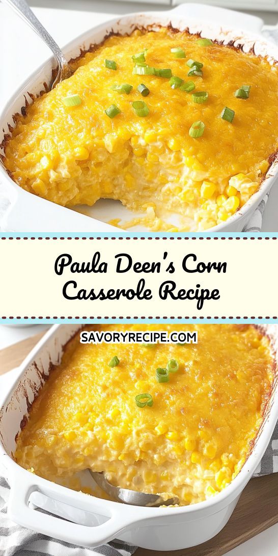 two casserole dishes with green onions in them and the title says paul deen's corn casserole recipe