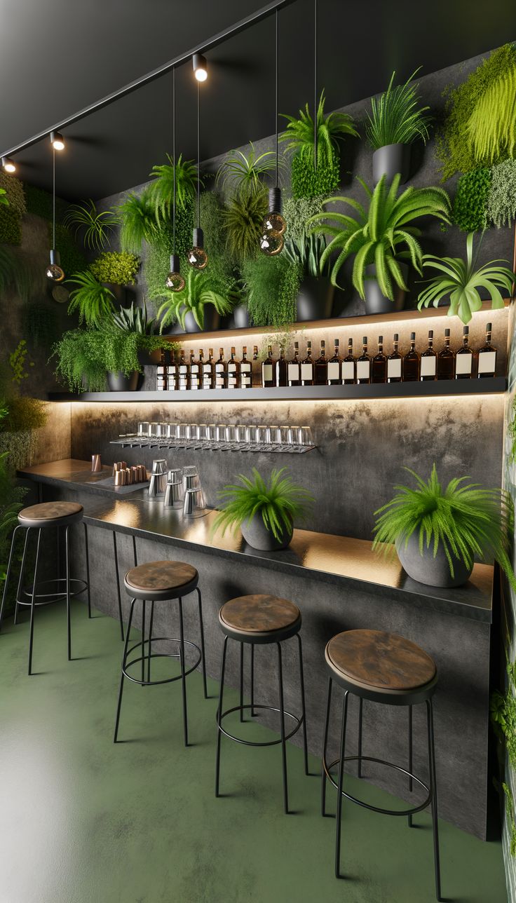 an image of a bar with plants on the wall