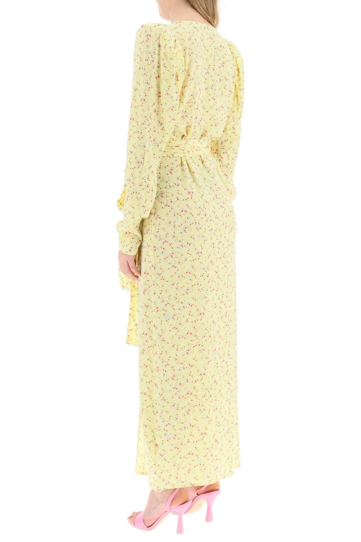 Bridget dress by Rotate in recycled viscose crepe with all-over jacquard floral pattern, characterized by the wrap-around design with self-tie waist straps and long puff sleeves with padded shoulders. Slim silhouette and ankle length. Unlined. The model is 177 cm tall and wears a size EU 34. Size Info STANDARD Color Detail Yellow Made In Cina Material 100% VI Season One spring Season Two summer Product clothing Brand Rotate Size And Fit Latest Fashion Design, Long Puff Sleeves, Spring Season, Free Shopping, Puff Sleeves, Ankle Length, Dresses For Sale, Clothing Brand, Puff Sleeve