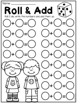 a roll and add worksheet for kids to practice their math skills with dices