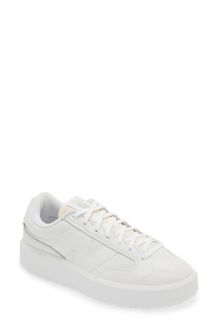 Inspired by a day on the court, this low-top sneaker is built with cushioning and arch support for comfort in every stride. Lace-up style Leather and textile upper/synthetic lining/rubber sole Imported Sneaker Men, The Court, White White, Up Styles, Mens Shoes Sneakers, Arch Support, Low Top, New Balance, Nordstrom Rack