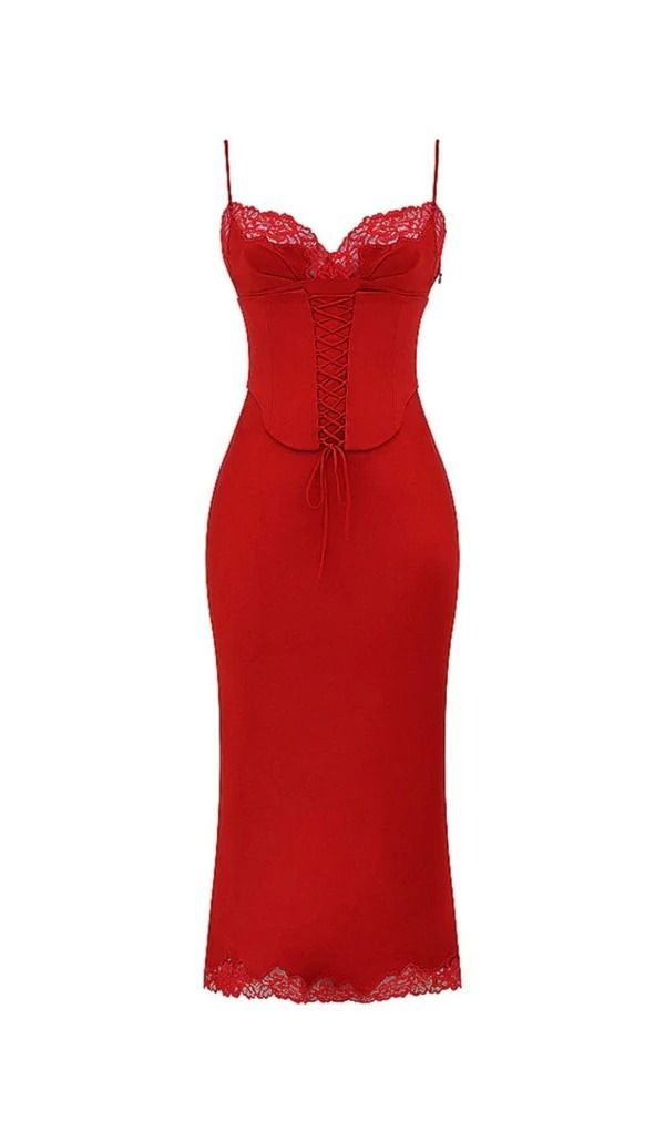 Red Rose Satin Slip DressDescription:This Red Rose Satin Slip Dress is the epitome of elegance and luxury. Made from our lustrous and luxurious red rose satin, this dress is designed to make you feel delicate and dainty. The dress falls to a flattering midi length, creating a gorgeous silhouette that is sure to turn he Elegant Satin Dress With Corset Back For Date Night, Party Satin Midi Dress With Corset Back, Satin Midi Dress With Corset Back For Party, Elegant Red Evening Dress With Corset Back, Red Fitted Satin Dress For Date Night, Elegant Red Dress With Corset Back, Fitted Red Satin Dress For Date Night, Fitted Midi Slip Dress For Prom Season, Red Dress With Spaghetti Straps And Corset Back