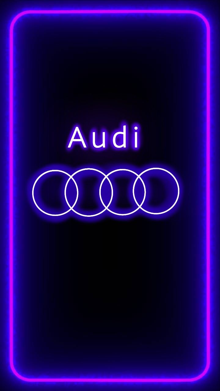 the audi logo is glowing in purple and blue neon lights, as well as three circles