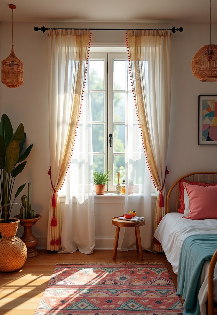 Boho Bedroom Curtains ideas Boho Room Curtains, Boho Curtain Ideas For Living Room, Boho Curtains Bedroom Bohemian Style, Boho Curtain Ideas, Boho Curtains Living Room, Bedroom Curtain Ideas, Bedroom Bohemian, French Door Curtains, Closet Curtains