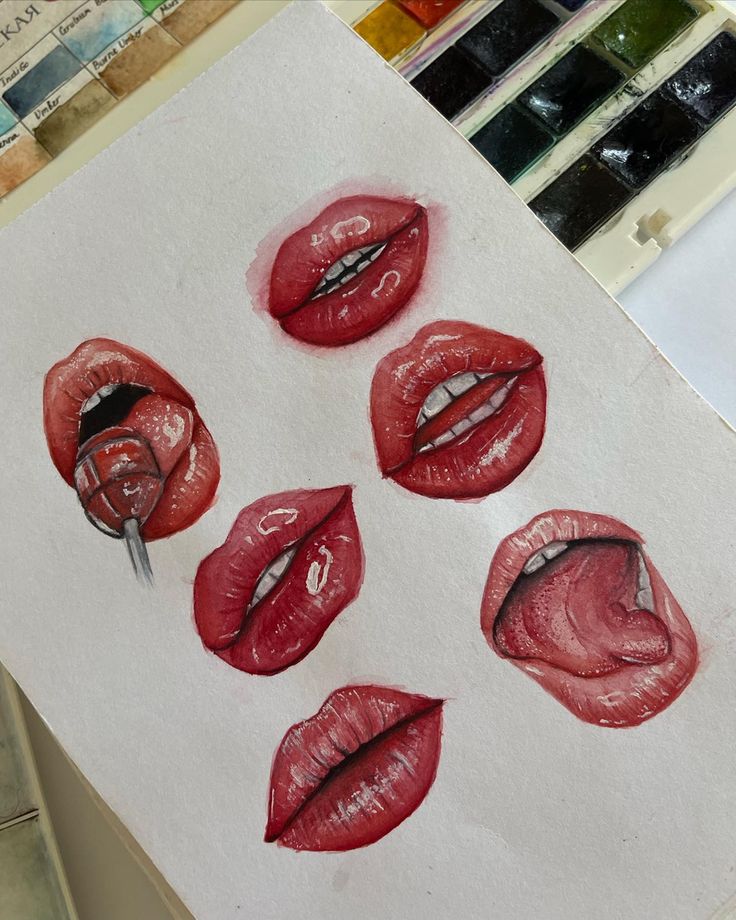 a drawing of red lips with scissors in the middle