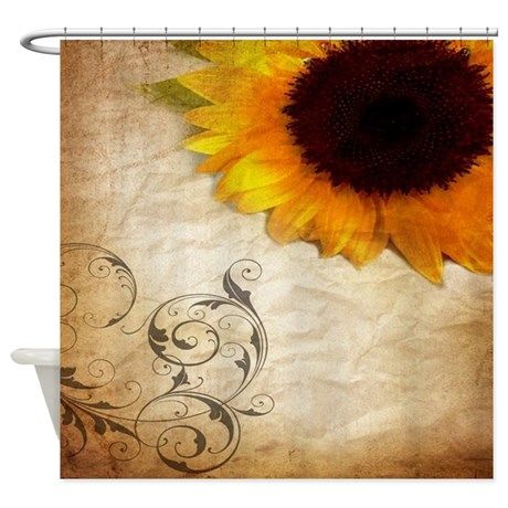 a sunflower on an old paper shower curtain