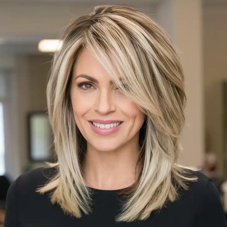 21 Trendy Haircuts for Medium Hair with Layers, Bangs, and Face-Framing Ideas 2025 Layered Medium Long Haircuts, Medium Bob Hairstyles For Thick Hair Layered Lob With Bangs, Face Frame Haircut Long Hair, Hair For Moms In Their 30s, Choppy Mid Length Hair Straight, Formal Lob Hairstyle, Lob Haircut Layered Face Framing, Rachel Haircut With Bangs, Partial Highlights With Bangs