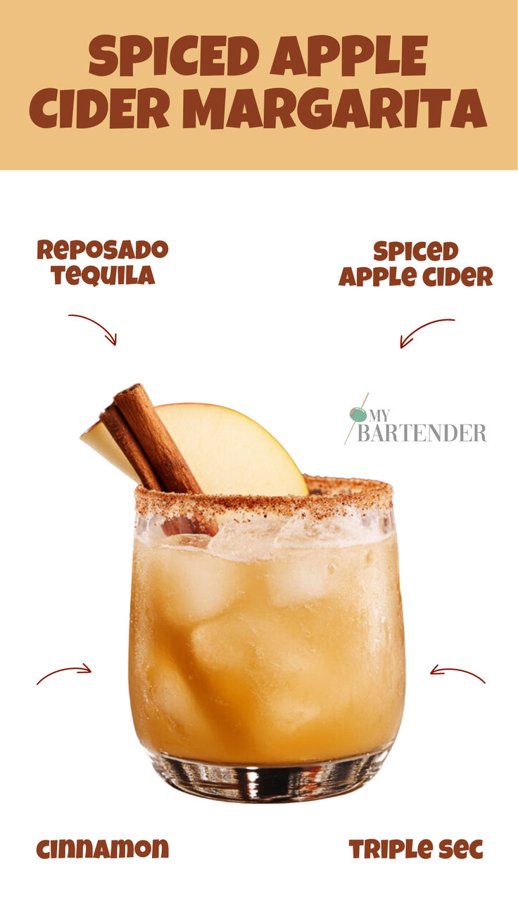 Spiced Apple Cider Margarita Apple Spice Margarita, Apple Cider Margarita Recipe, Cinnamon Cocktails, Fall Margarita, Autumn Beverages, Cider Martini, Apple Cider Margarita, Cider Margarita, Cinnamon Cocktail