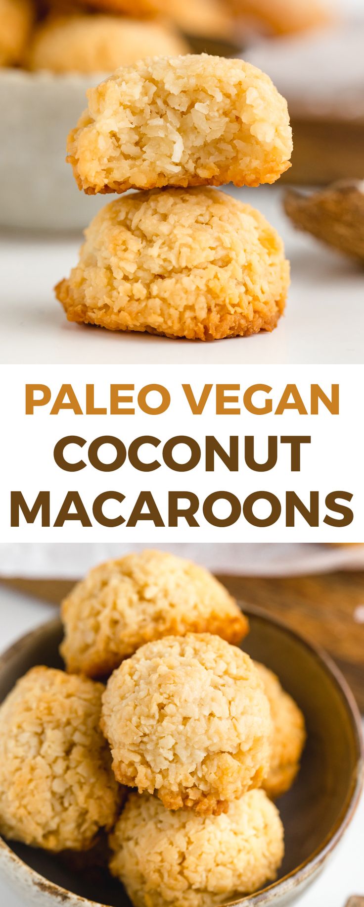 some cookies are stacked on top of each other with the words paleo vegan coconut macaroons