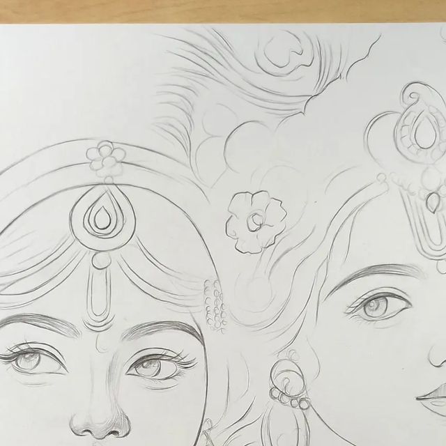 a drawing of two women's faces with different hair styles and jewelry on them