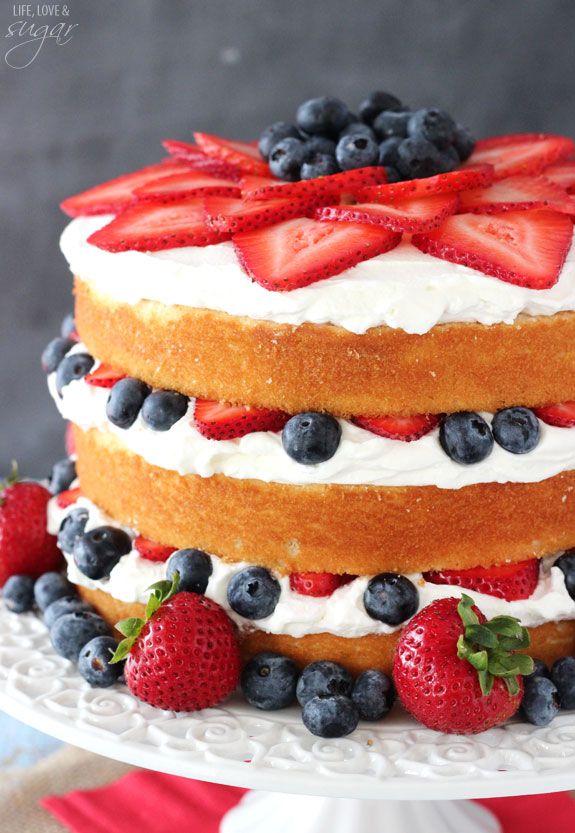 a cake with strawberries and blueberries on top