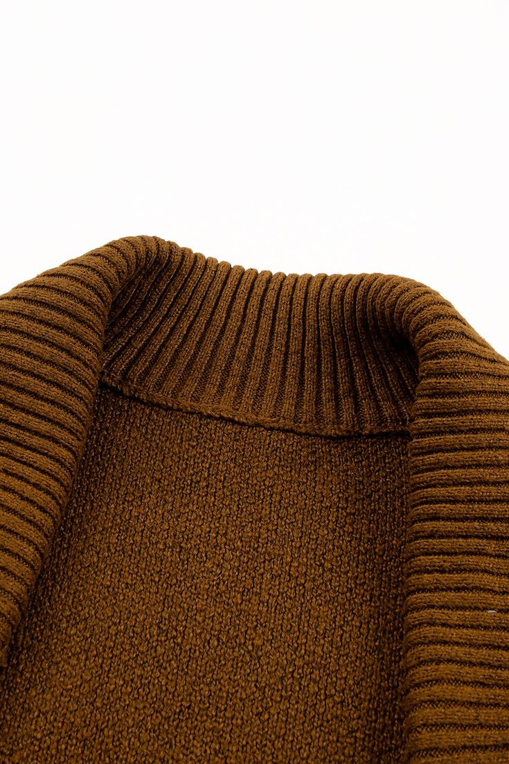 Brown Shawl Collar Belted Knitted Long Sweater Brown Knitted Sweater Vest For Winter, Stretch Soft Knit Outerwear For Cold Weather, Cozy Textured Knit Sweater Vest For Fall, Brown Textured Knit Wool Sweater, Casual Wool Sweater Vest For Winter, Cozy Brown Knit Sweater Vest, Oversized Knitted Sweater Vest For Winter, Cozy Stretch Knit Outerwear, Cozy Knit Stretch Outerwear