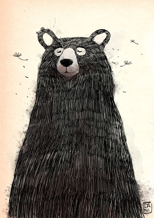 a drawing of a black bear with eyes wide open