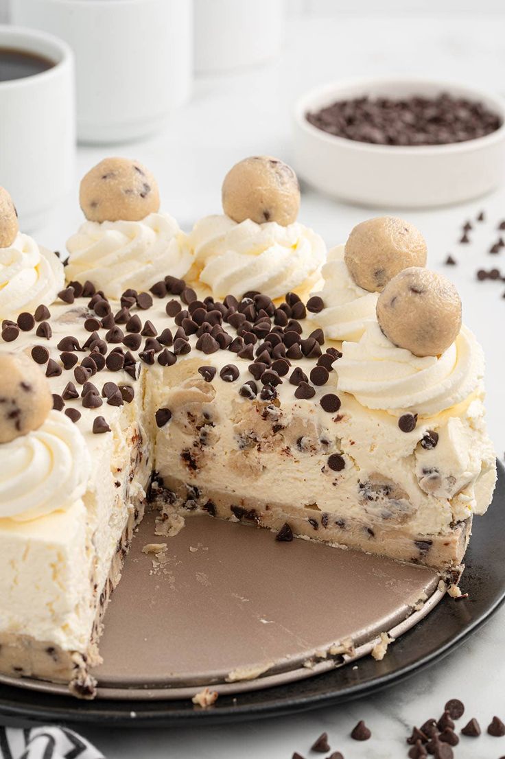 taking out a slice of cookie dough cheesecake. Cookie Dough No Bake Cheesecake, Cookie Dough Cheesecake Recipes, No Bake Cookie Dough Cheesecake, Edible Cookie Dough Bites, Cookie Dough Crust, Sugar Cookie Cheesecake, Cookie Dough Cheesecake, No Bake Cookie Dough, Cookie Dough Bites