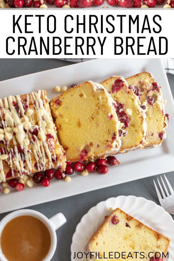 keto christmas cranberry bread on a white plate