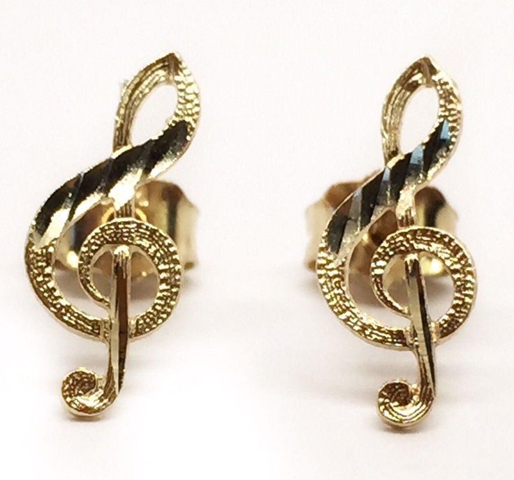 "Very beautiful 14k solid yellow gold music note, treble clef push back stud earrings. Size: 12MM (0.47\") Weight: 0.8 grams Type of fastening: push back butterfly Post length: 9MM SKU: E51 COMES IN A NICE FREE GIFT BOX! YOUR SATISFACTION IS GUARANTEED! Please add me to your Favorites list" Elephant Earrings Studs, Gold Elephant, Elephant Earrings, Gothic Accessories, Treble Clef, Music Note, Flower Studs, Music Notes, Solid Yellow