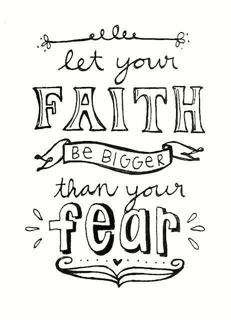 the words let your faith be bigger than your fear are shown in black and white