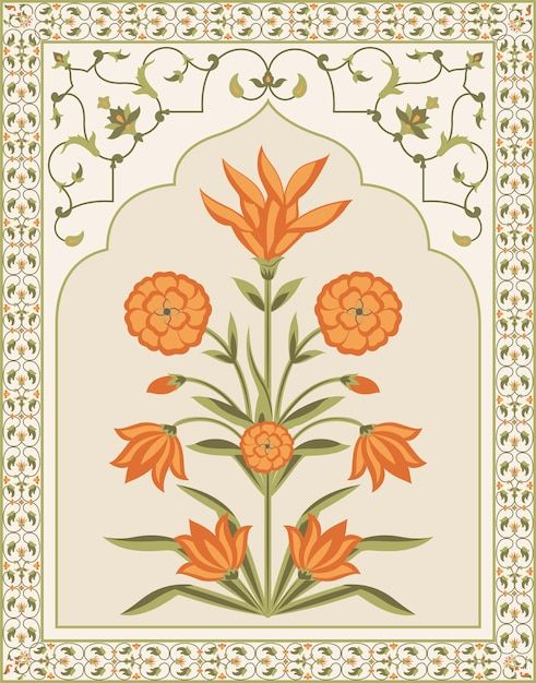 an ornate frame with orange flowers and leaves